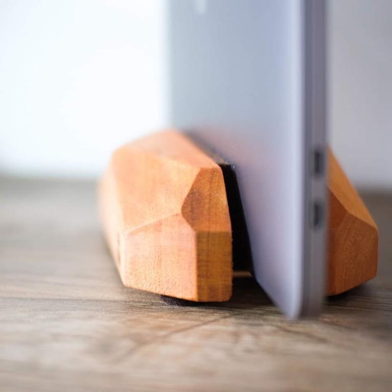 Wood Laptop Stand (Category: Other Accessories) located in Quezon City. Submitted by pauch. (Listing ID 1088865187, Image 3). Description: Vertical laptop stand/dock made from acacia and mahogany! Great for putting your laptop on clamshell mode and using an external monitor, or when you simply want to tuck it away to declutter. It has felt strips to cushion and protect your laptop as well. Each product has unique wood grain patterns so you are as