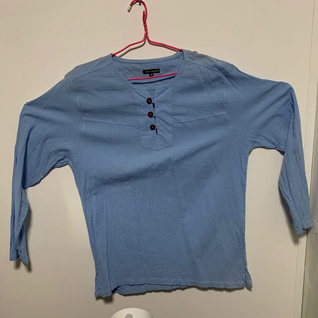 Light Blue Long Sleeve Malay Top Men S Fashion Tops Sets On Carousell