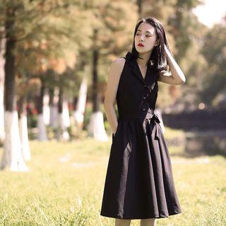 Little Black Dress Midi Vintage Button Up