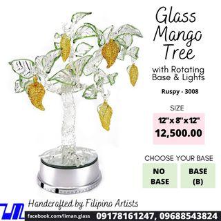 Mango Tree Glass Figurines Home Decor Display with Rotating Base and LED Lights