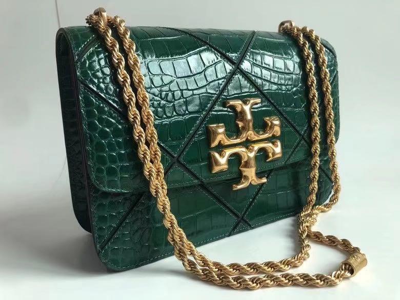 Tory Burch Croc Embossed Handbag in Green