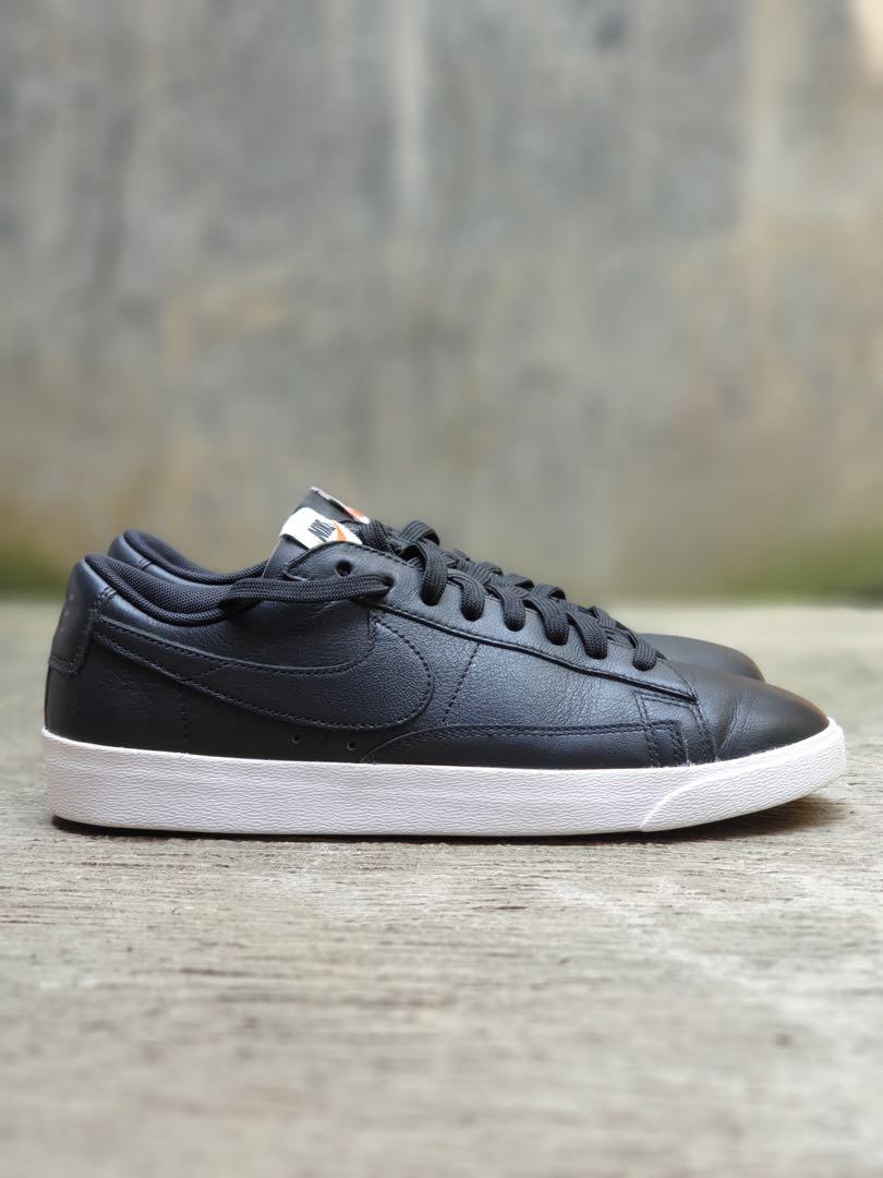 Nike Blazer Low Leather Black, Fesyen 