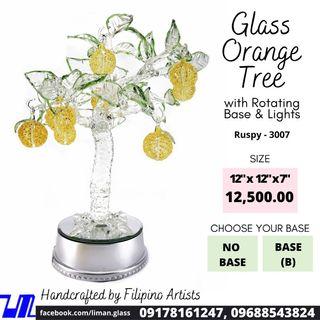 Orange Tree Glass Figurines Home Decor Accents with Rotating Base and LED Lights