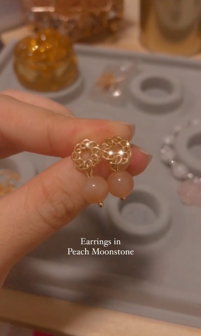 Peach moonstone best sale earrings