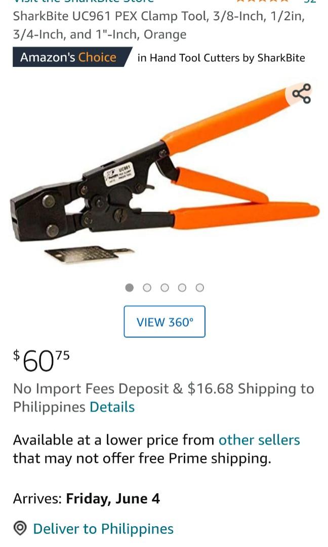SharkBite UC961 PEX Clamp Tool, 3/8Inch, 1/2in, 3/4Inch, and 1"Inch