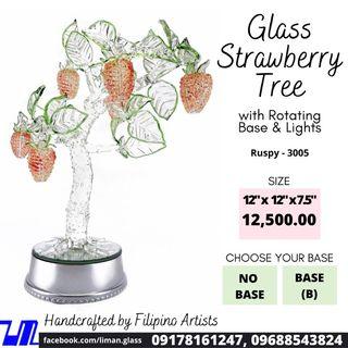 Strawberry Fruit Tree Glass Figurines Home Decor Accents with Rotating Base and LED Lights