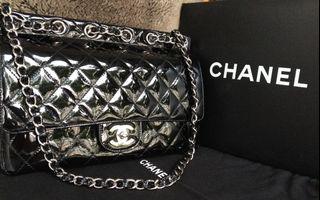ULTRA RARE CHANEL Black Classic Patent Leather Supermodel Jumbo Flap Bag