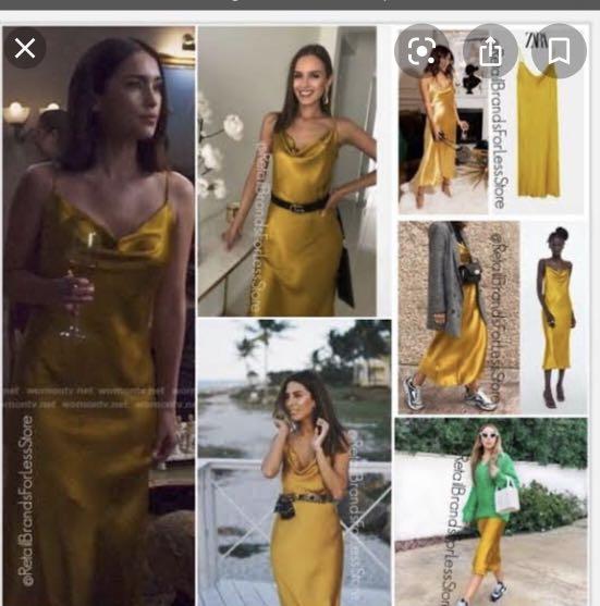 Zara Cowl Neck Slip Dress In Yellow Gold, Women'S Fashion, Dresses & Sets,  Dresses On Carousell