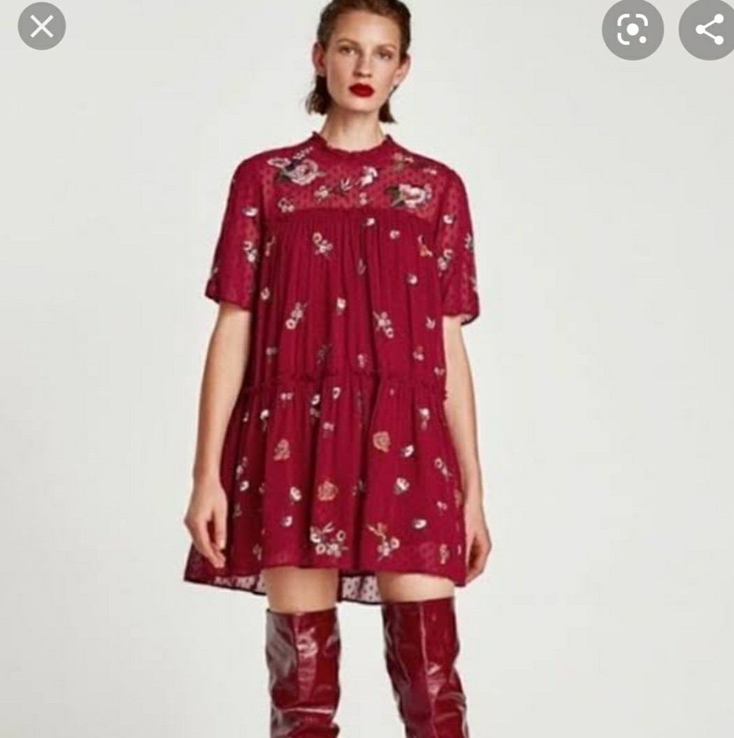 Zara Embroidered Maroon Dress, Women's 