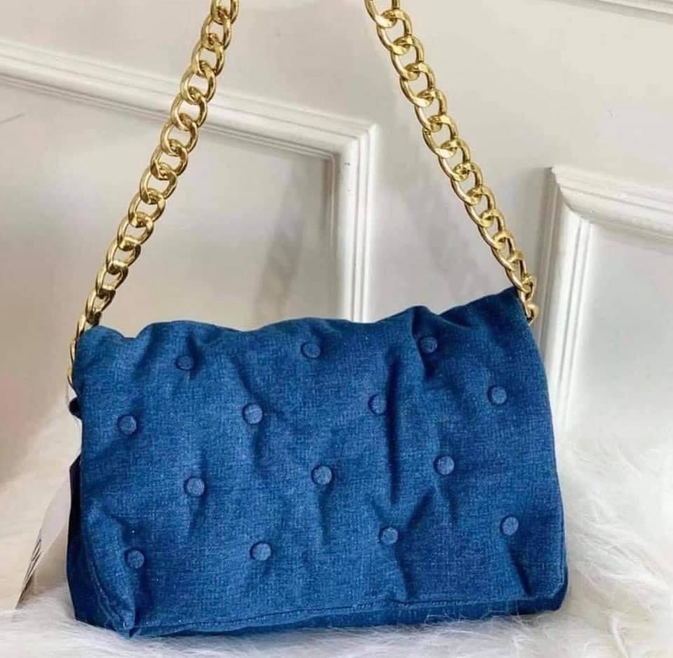 Zara Quilted Denim Shoulder Bag