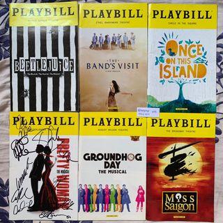 Assorted Musical Playbills - Signed Pretty Woman, Groundhog Day, Miss Saigon Revival, Beetlejuice, Once on this Island, The Band’s Visit