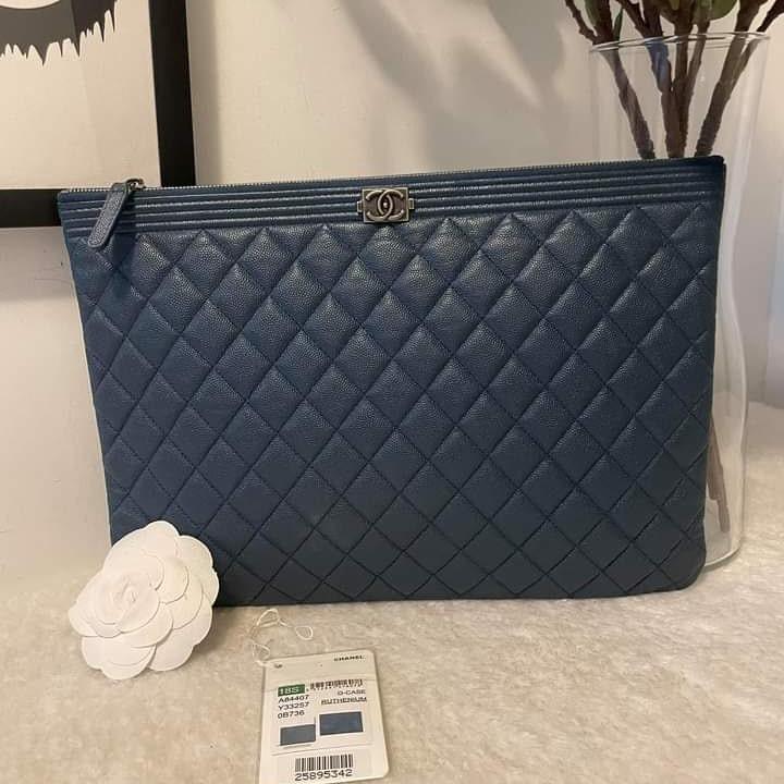 Authentic Chanel Boy Envelope Clutch Caviar Navy RHW, Luxury, Bags &  Wallets on Carousell