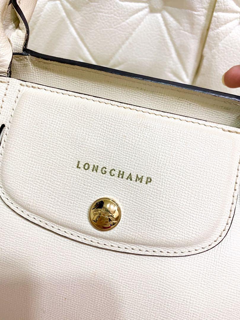CLEARANCE SALE AUTHENTIC Longchamp Le Pliage Heritage Saffiano Leather Two Way Satchel Tote Shoulder Bag in Ecru Cream