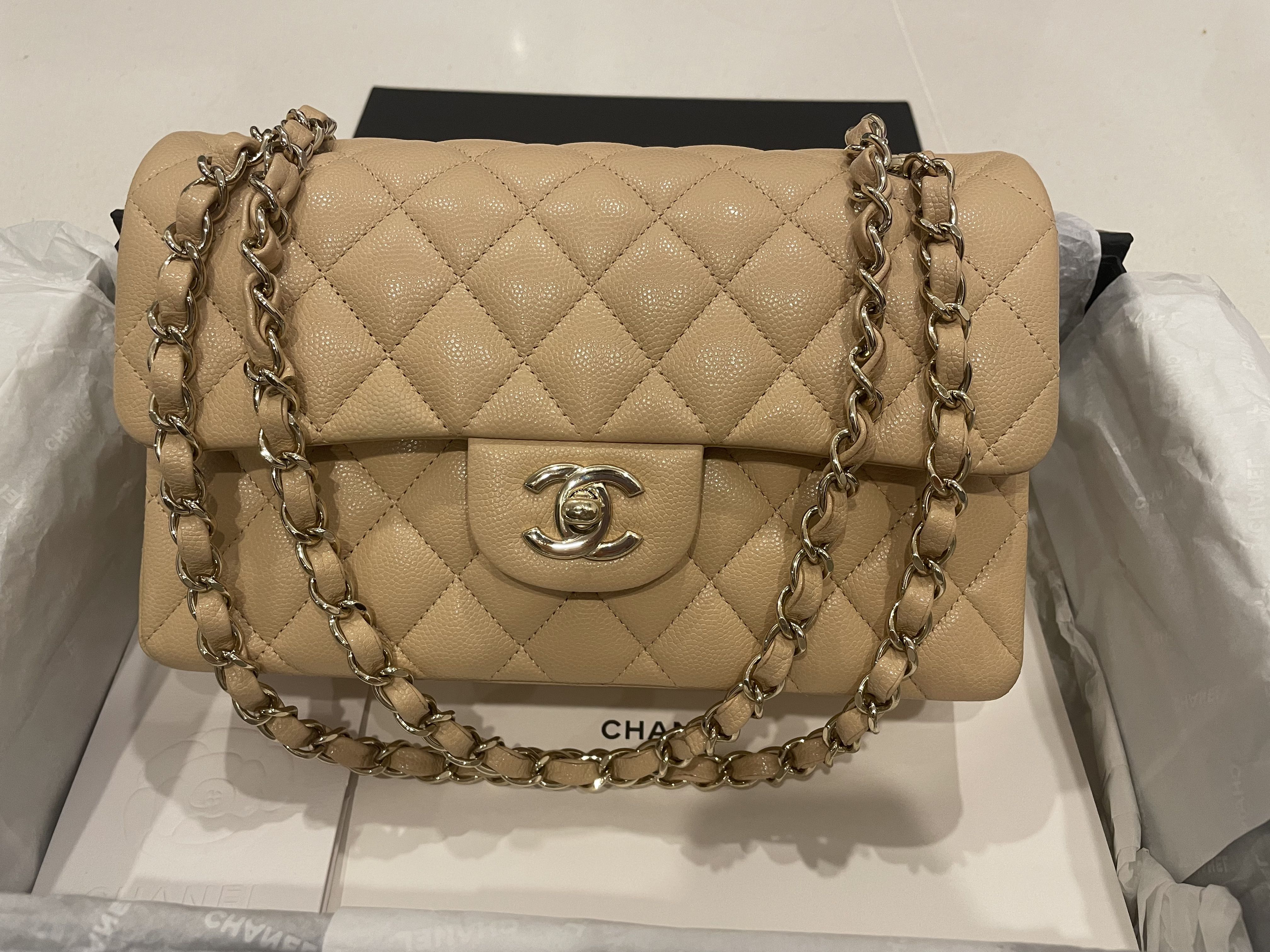 Chanel Seasonal Beige Small Classic Flap, Luxury, Bags & Wallets on ...