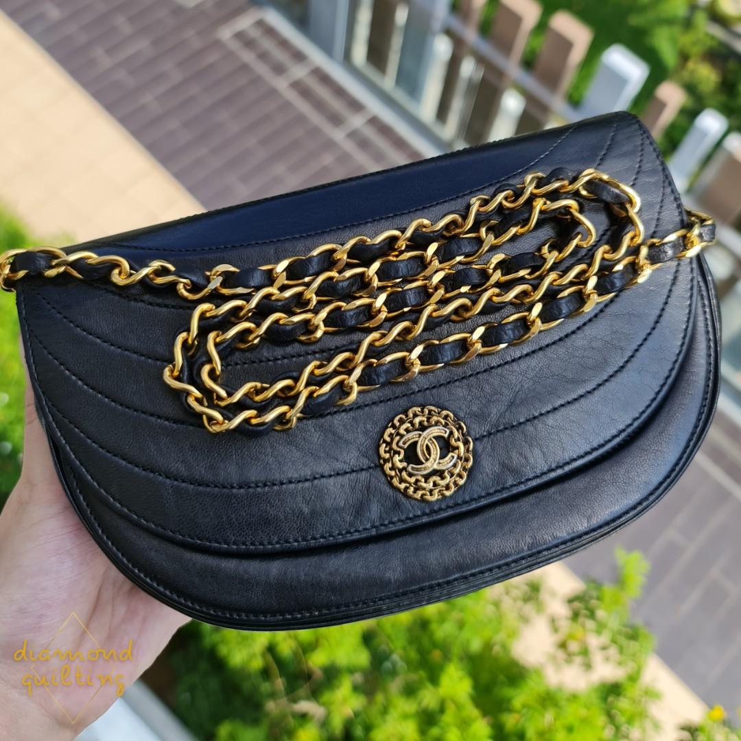 SOLD) CHANEL VINTAGE HALF MOON CRESCENT HORIZONTAL QUILTED FLAP BAG BLACK  LAMBSKIN MINI GOLD HARDWARE GHW / CAVIAR SMALL MEDIUM JUMBO CLASSIC FLAP  CF, Luxury, Bags & Wallets on Carousell