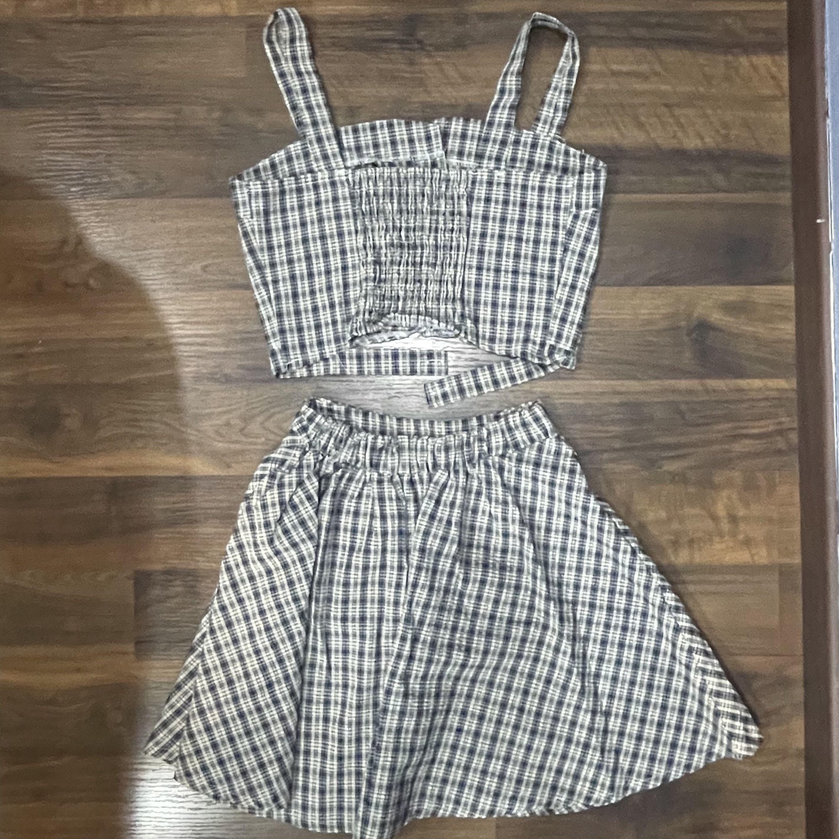 Two piece checkered best sale outfit