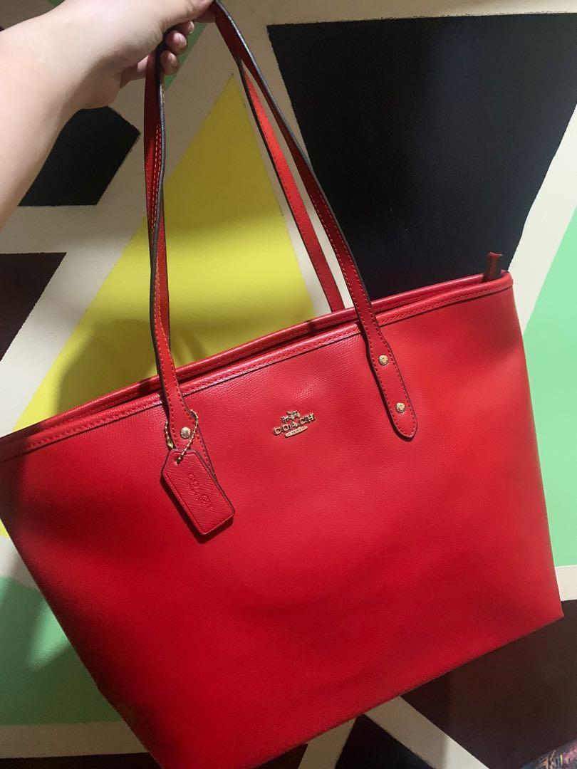 Coach red top tote bag