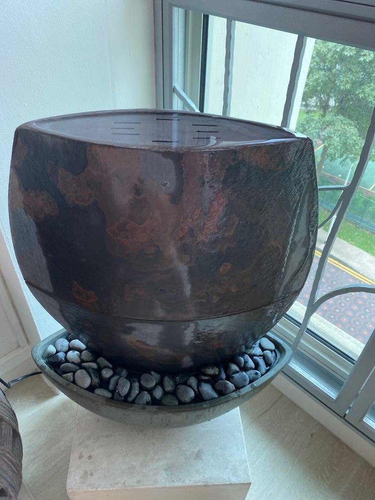 Fiber glass water feature with clay stand base, Furniture & Home Living