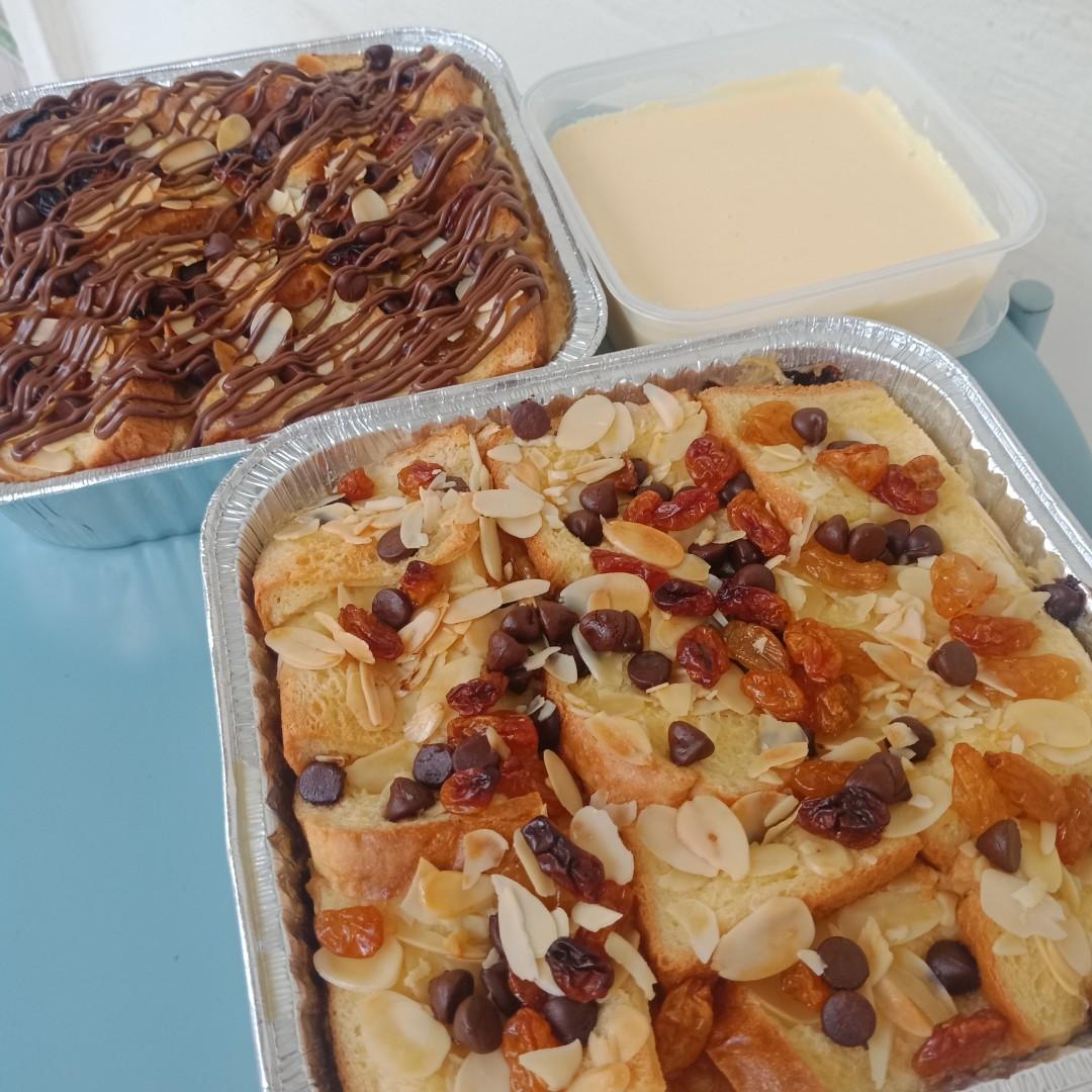 Halal Bread Butter Pudding with Vanilla Custard Sauce, Food & Drinks