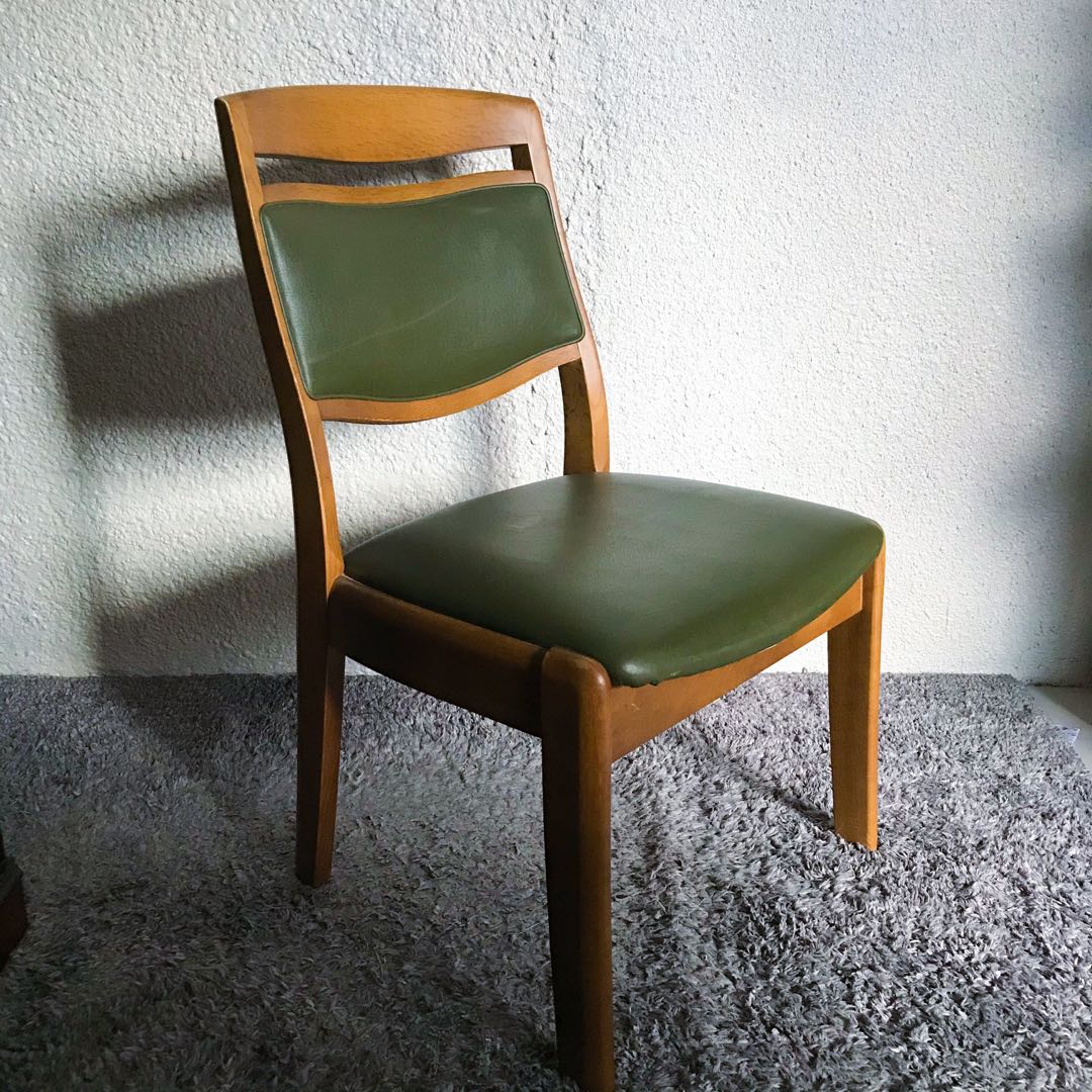 Hardwood Olive Green Leather Dining Chair, Furniture & Home Living