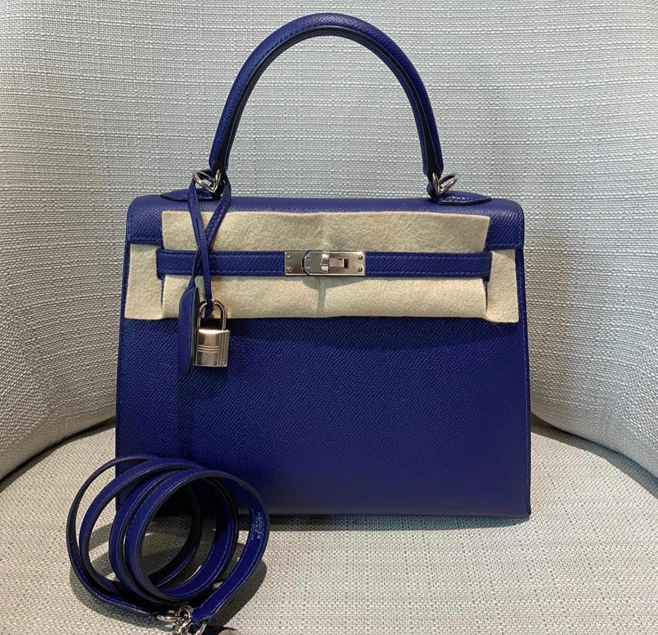Hermes Kelly 25 Bleu Electrique Epsom, Luxury, Bags & Wallets on Carousell