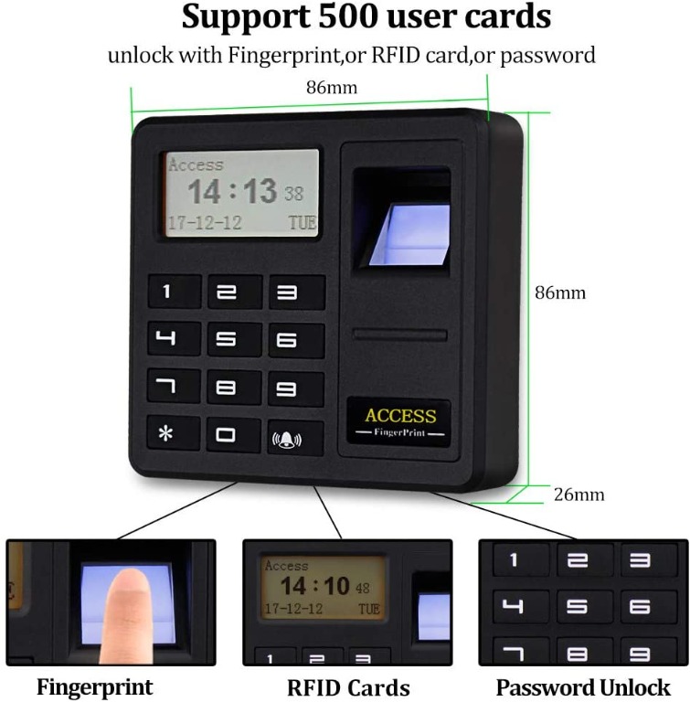 HFeng DIY Fingerprint Door Access Control System Biometric RFID Keypad ...