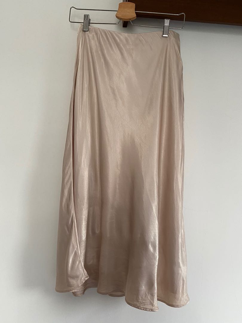 H M Midi Satin Skirt Champagne Women s Fashion Bottoms