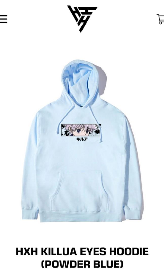 HXH KILLUA EYES HOODIE POWDER BLUE Men s Fashion Tops Sets