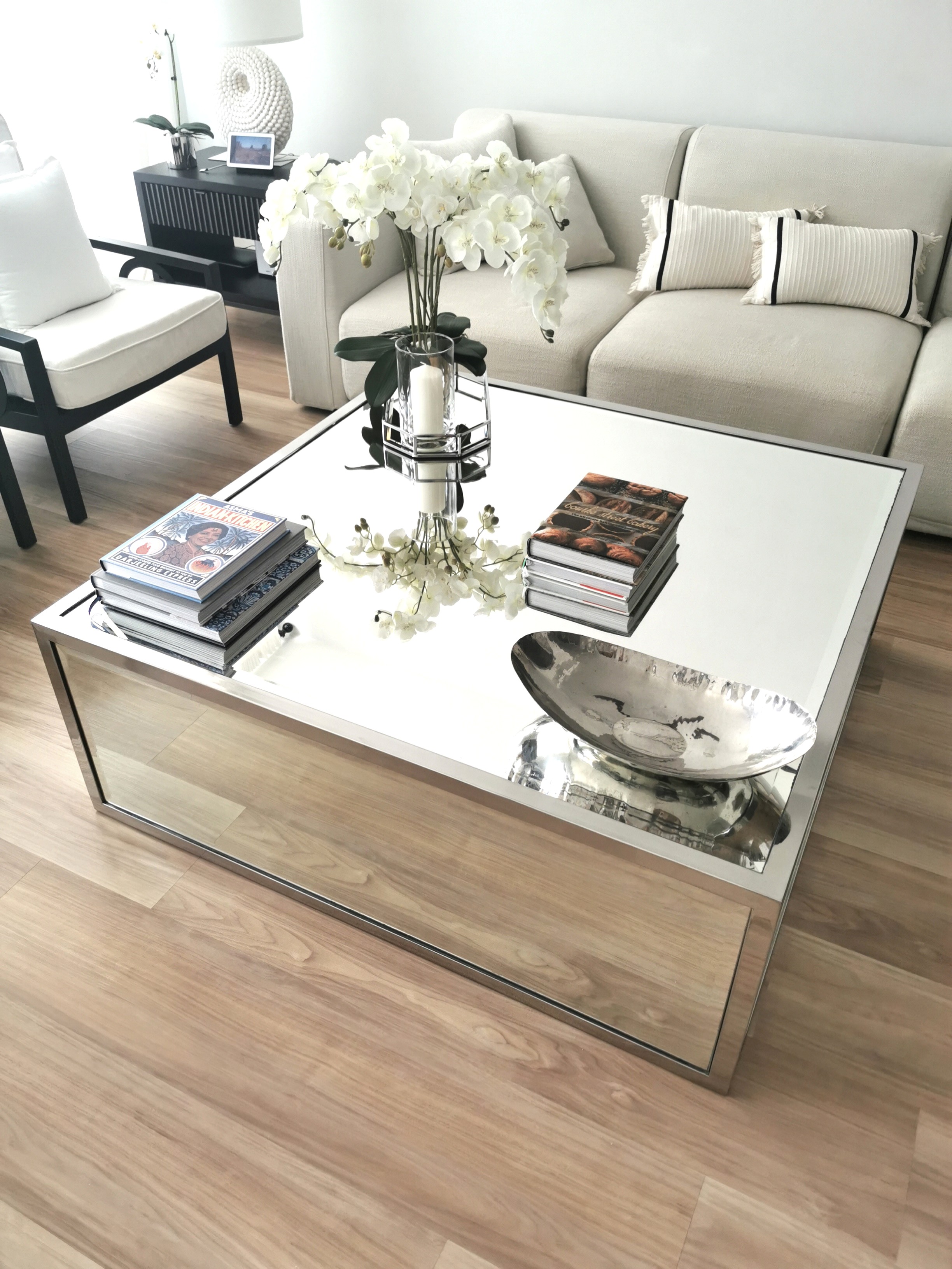 Wood and store mirror coffee table