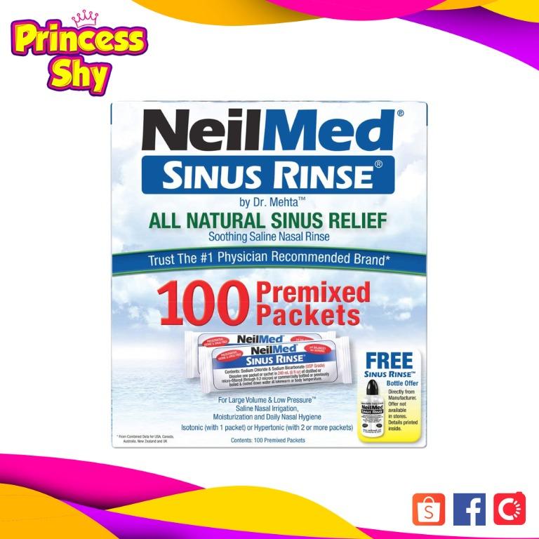 NeilMed Sinus Rinse All Natural Relief Premixed Refill 100 Packets (Category: Medical Supplies & Tools) located in San Juan City. Submitted by princessshyph (Listing ID 1088299712, Image 2). Description: Note: Bottle not included Brand NeilMed Ingredients USP Grade (purity level 99% or higher) Sodium Chloride and Sodium Bicarbonate Item Form Packet Item Weight 340.19 Grams Package Type Bag Age Range (Description) Adult Item Dimensions LxWxH 2.5 x