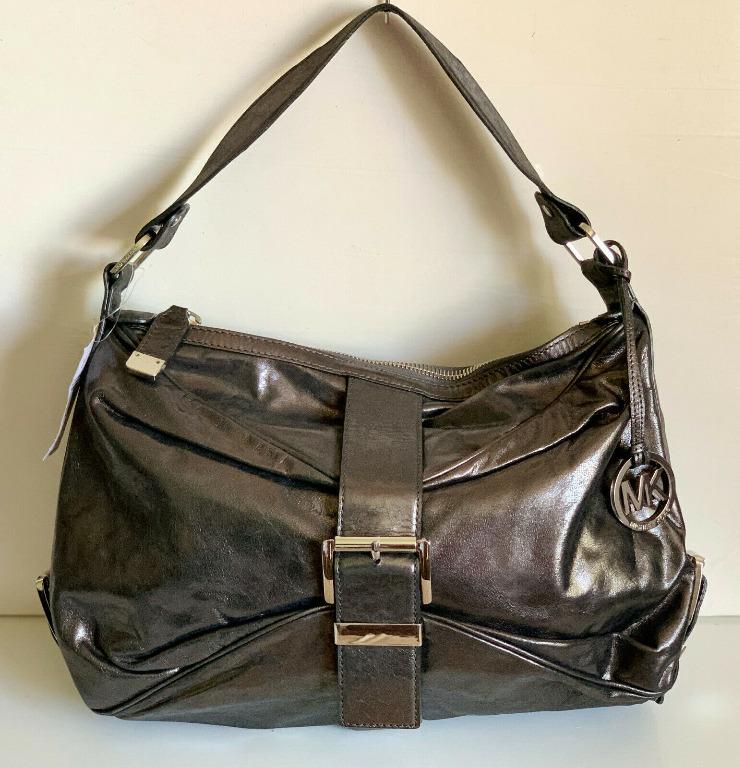 NEW MICHAEL KORS MK HEIDI GUNMETAL GENUINE LEATHER SHOULDER BAG