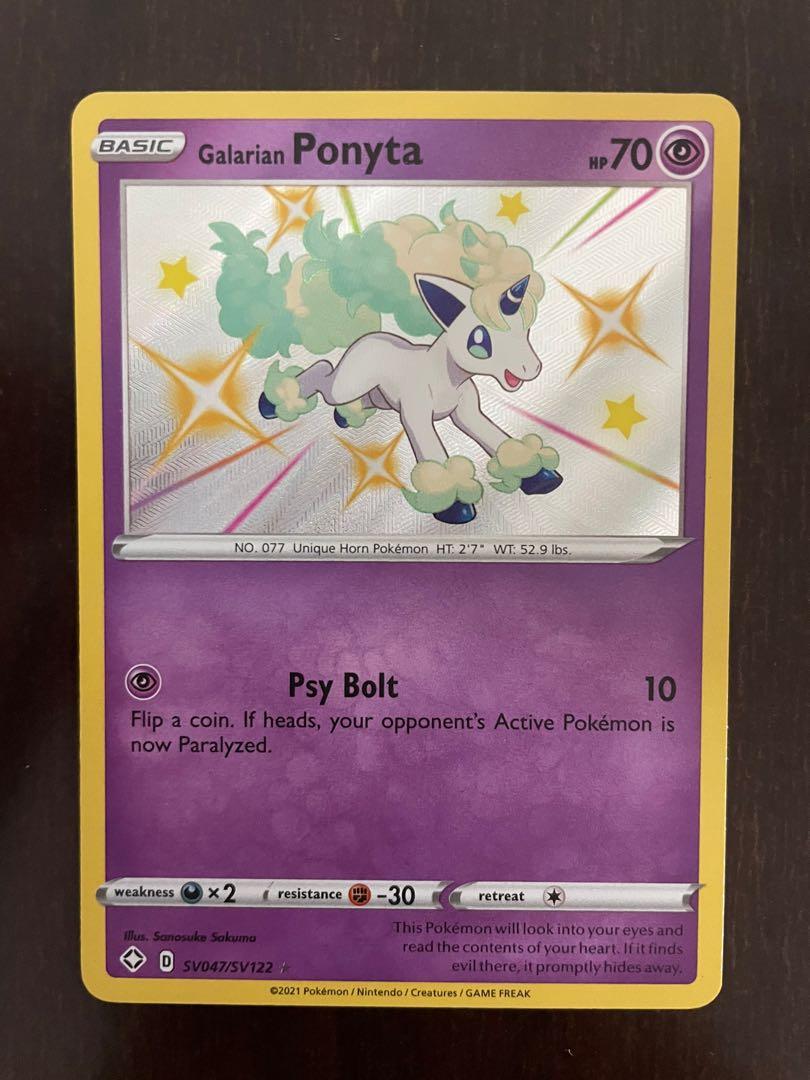 Pokemon TCG Galarian Ponyta - SV47/SV122 - Shiny Rare Shining Fates,  Hobbies & Toys, Toys & Games on Carousell