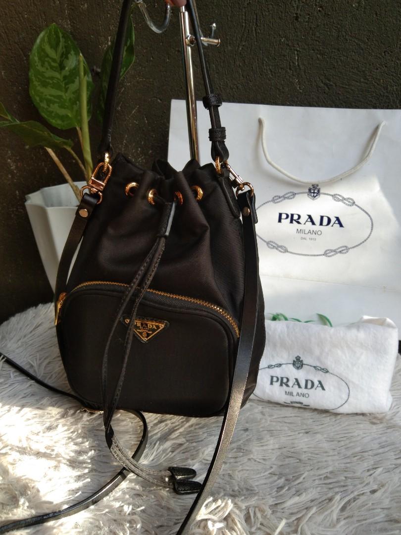 PRADA Wicker & Canvas Bucket Bag
