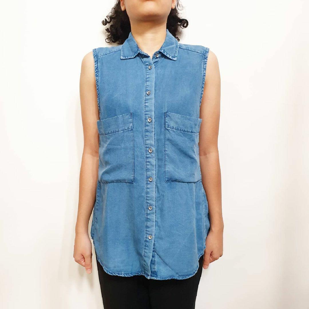 Pull and Bear Sleeveless Denim Top 