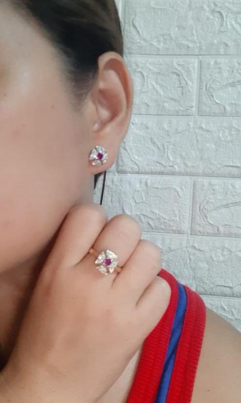 Ruby & Diamonds Set (Earrings & Ring) (Category: Luxury Accessories) located in Quezon City. Submitted by kring09 (Listing ID 1089026772, Image 3). Description: Ruby & diamonds set earrings & ring Size8 14kts.