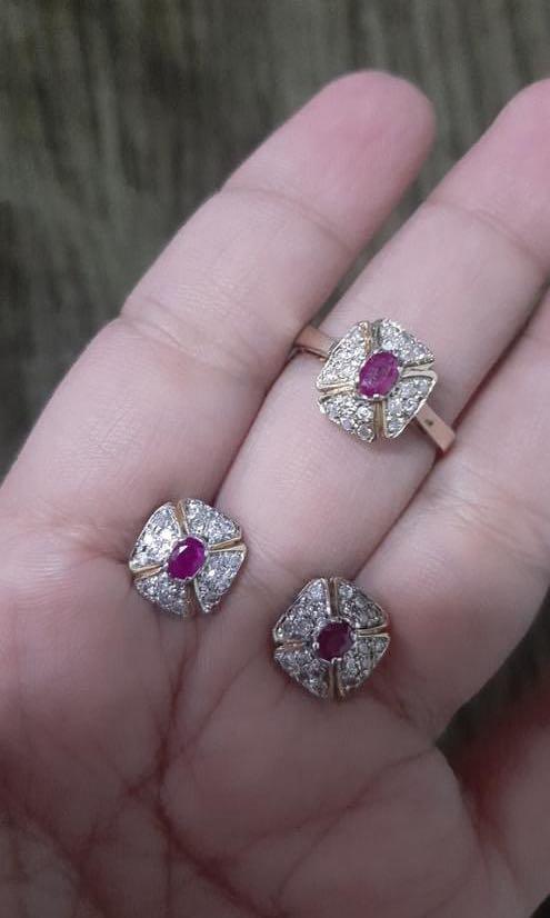 Ruby & Diamonds Set (Earrings & Ring) (Category: Luxury Accessories) located in Quezon City. Submitted by kring09 (Listing ID 1089026772, Image 1). Description: Ruby & diamonds set earrings & ring Size8 14kts.