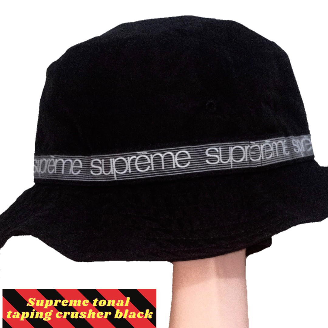 Supreme Tonal Taping Crusher Black, Fesyen Pria, Aksesoris, Topi