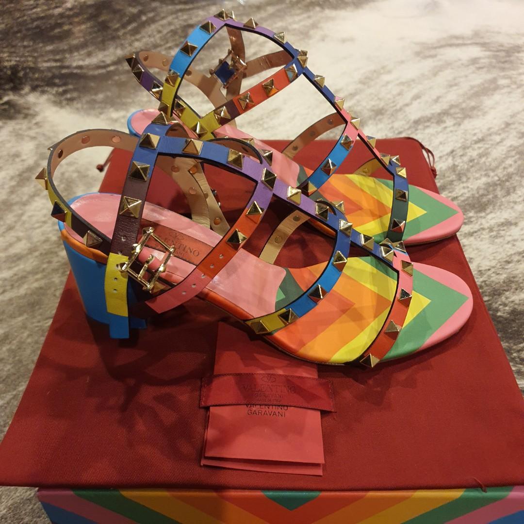 Valentino Rainbow Rockstud City Sandals Authentic Women s