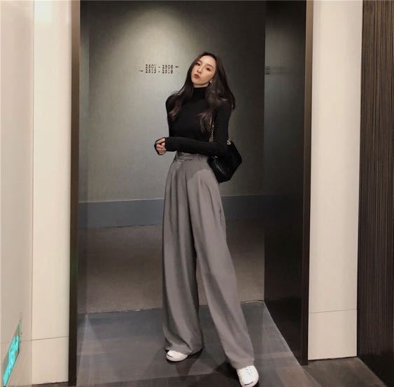 gray wide leg pants