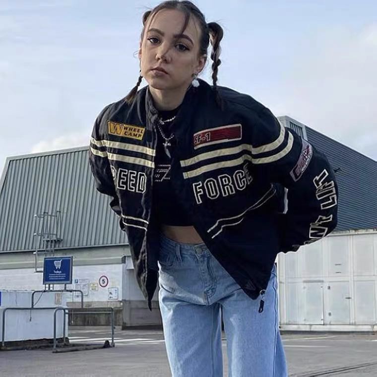 1228 racer biker jacket vintage retro ulzzang black windbreaker