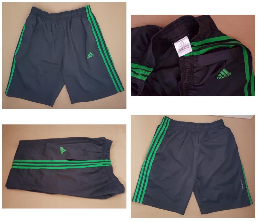 Black adidas shorts with green stripes best sale