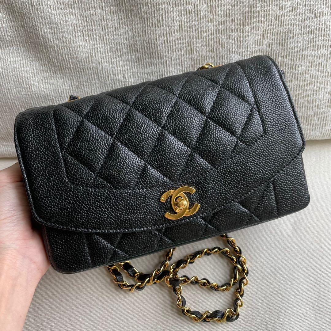 SOLD**AUTHENTIC CHANEL Caviar Diana Small 9 Flap Bag 24k Gold