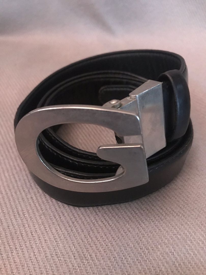 Black Leather G-Retro Buckle Belt 