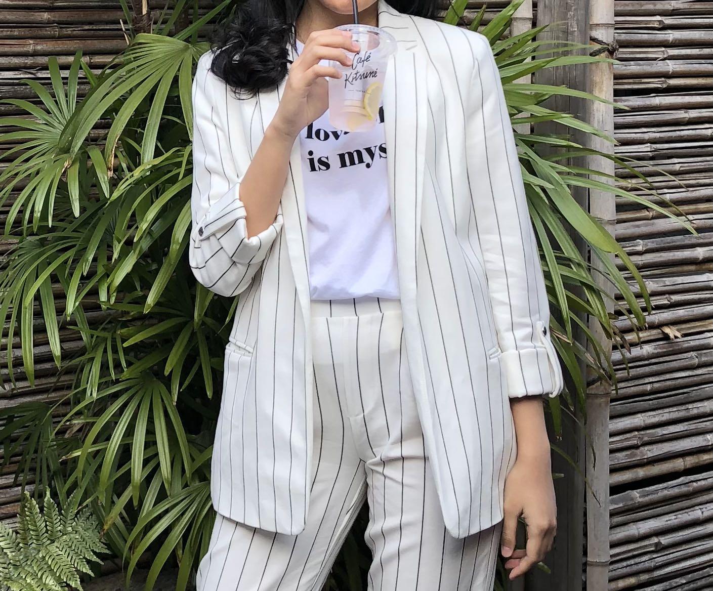 Bershka striped blazer store