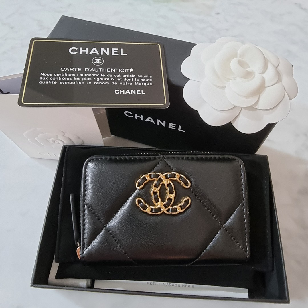 Chanel Black Quilted Lambskin Chanel 19 Zip-Around Coin Purse, myGemma