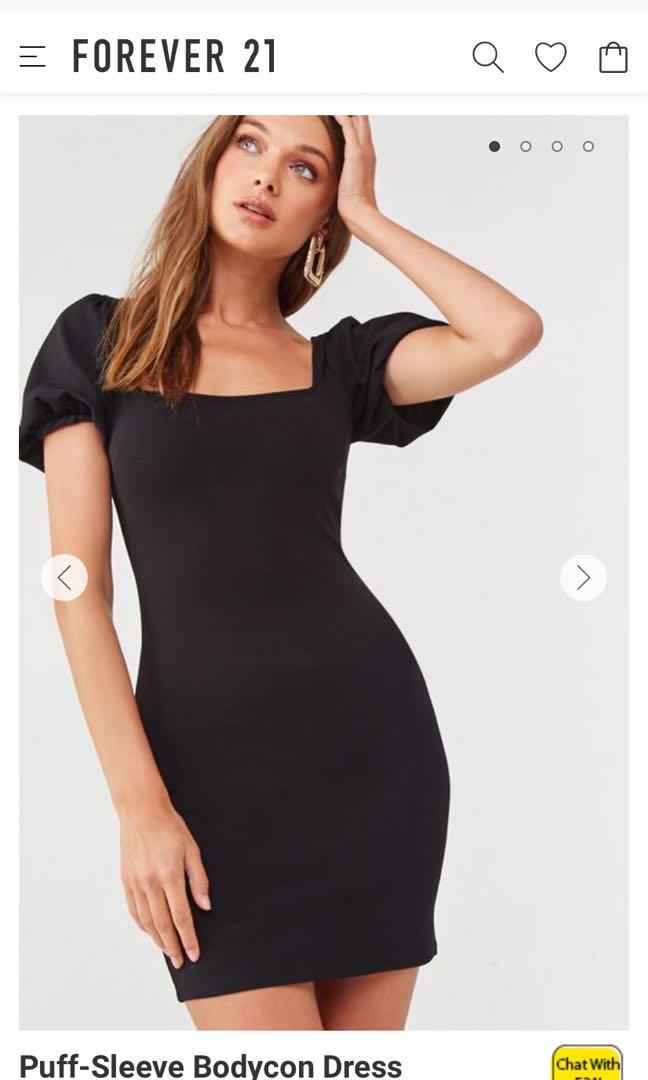Forever 21 Puff Sleeve Bodycon Dress 2000384833 BLACK S Women s