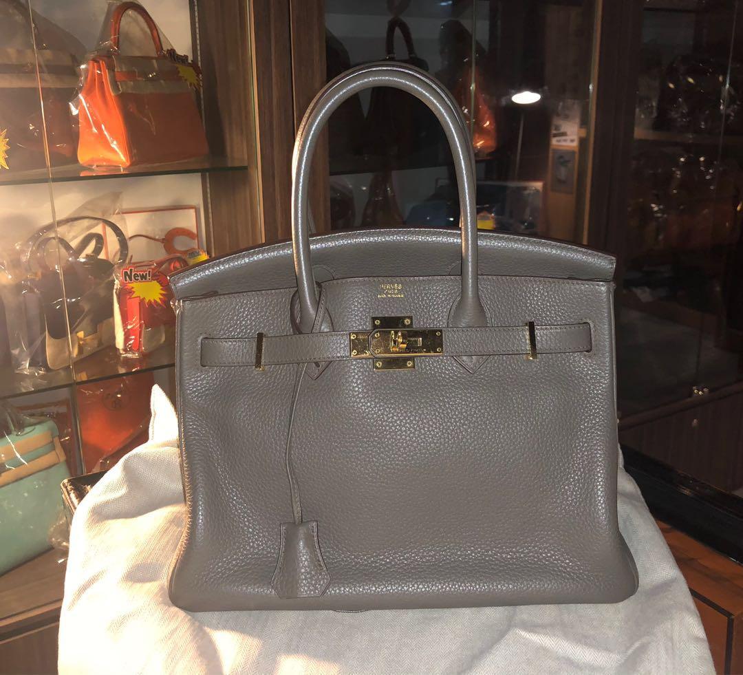 S-Voyage Luxury - Brand New Hermes Birkin 30cm in Etain and Gold Hardware,  Clemence Leather, Stamp C.