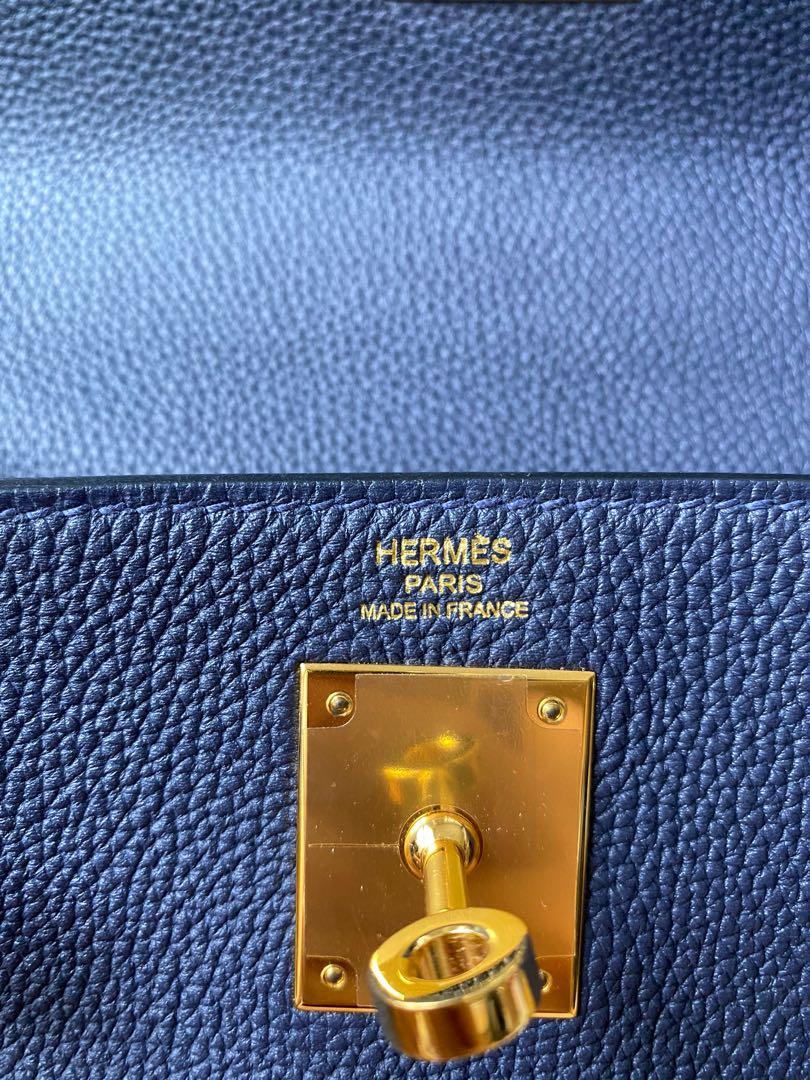 Hermes Kelly Retourne Togo 28 Bleu Nuit in Calfskin Leather with Gold - GB