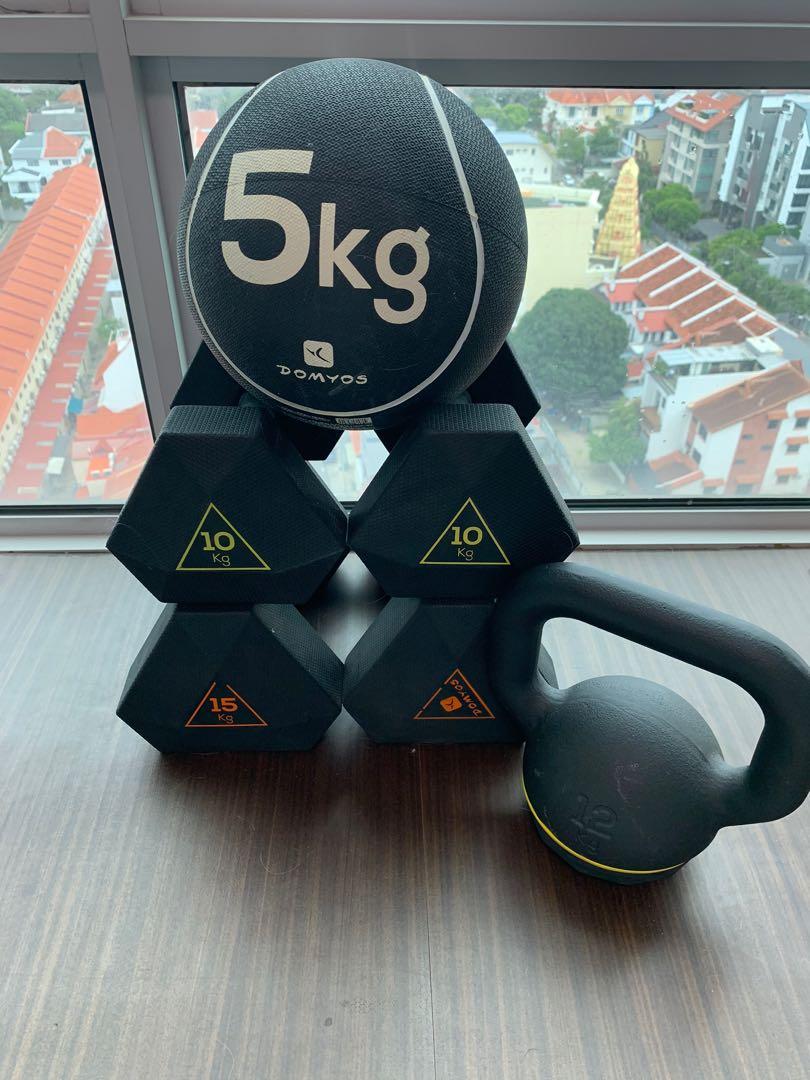 Medicine ball, 4 dumbbells, 1 kettlebell, Sports Equipment, Exercise