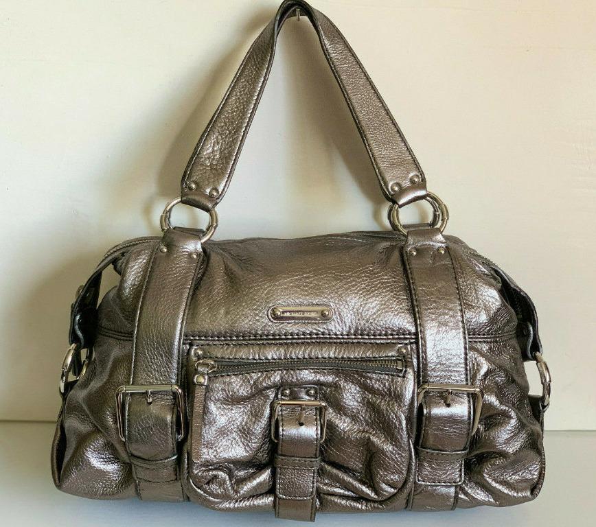 NEW MICHAEL KORS MK AUSTIN GUNMETAL METALLIC LEATHER SATCHEL BAG